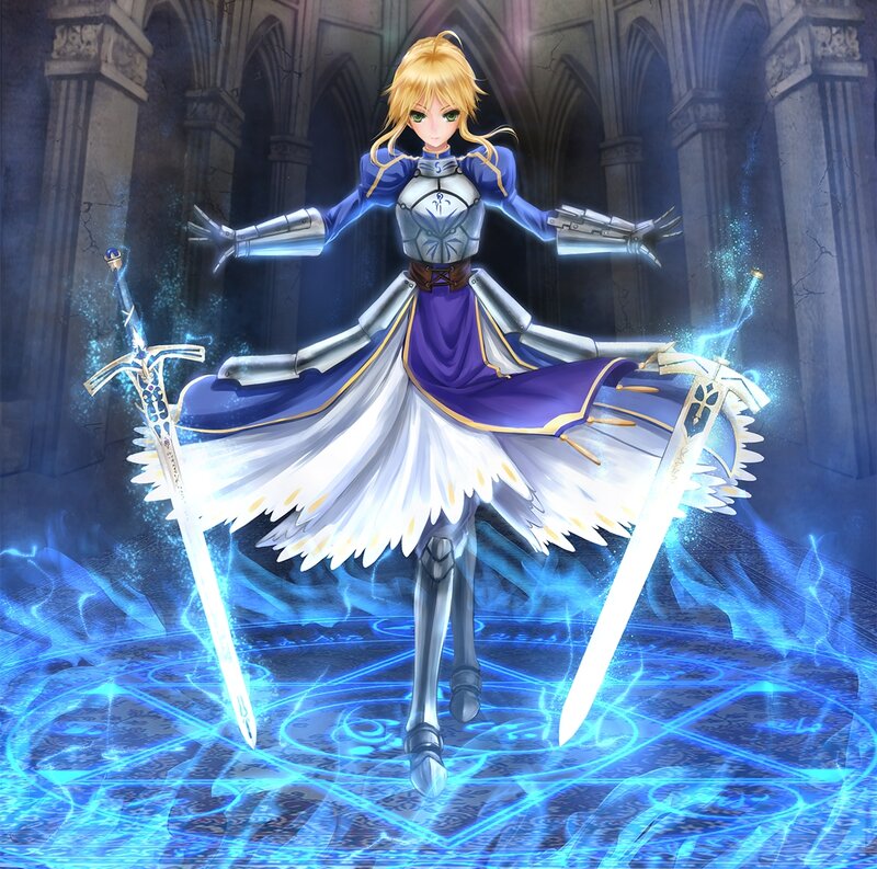 Blonde Woman with Swords — Blue, Dramatic, Anime
