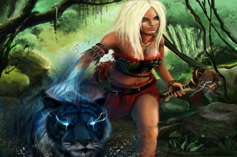 Blonde Woman with Tigers