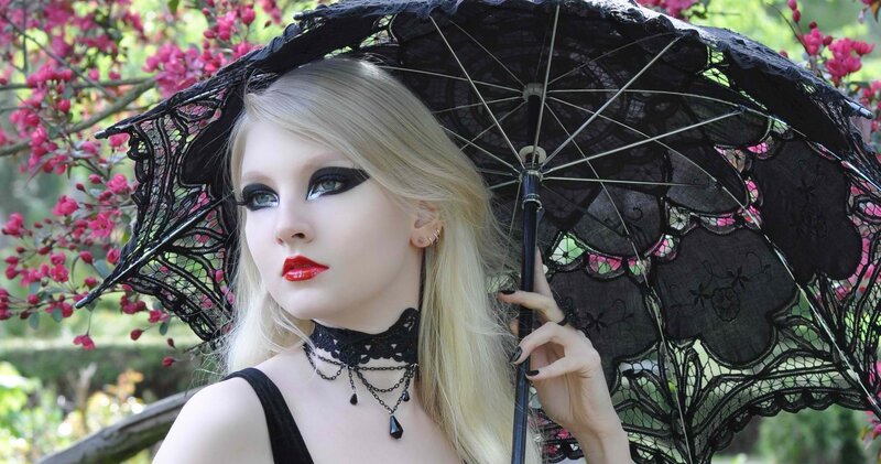 Blonde Woman with Umbrella — Black, Dramatic