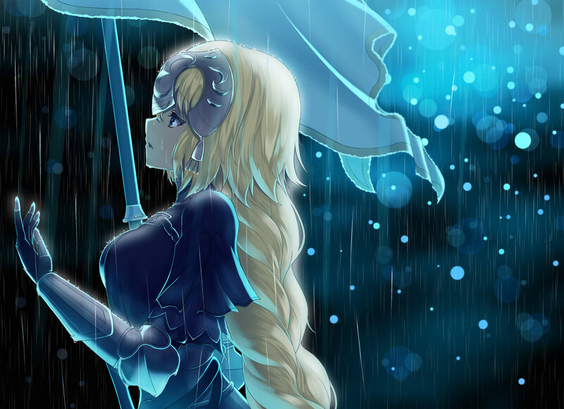 Blonde Woman with Umbrella — Blue, Dramatic, Night, Anime