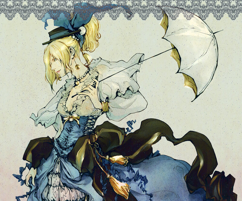Blonde Woman with Umbrella — Blue, Dramatic