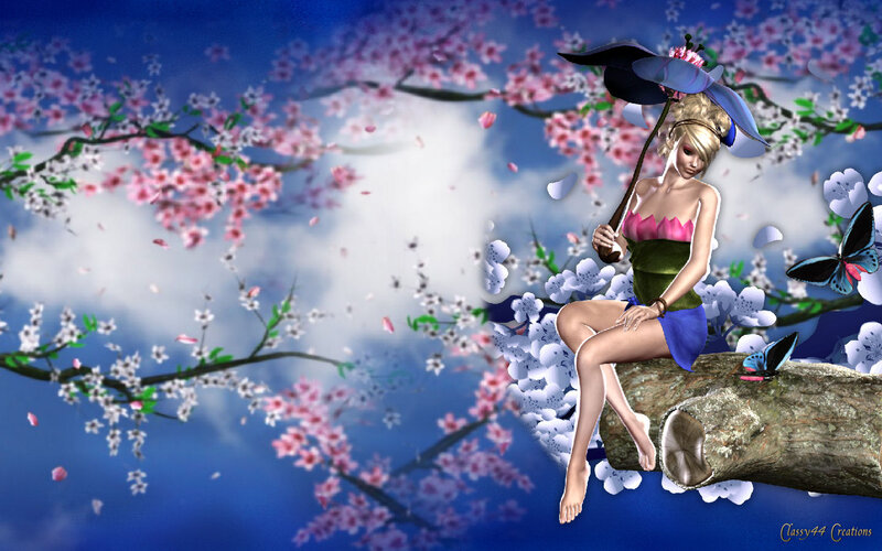 Blonde Woman with Umbrella — Blue