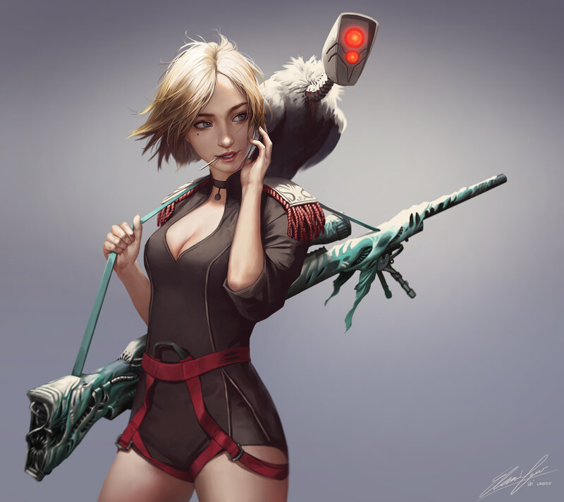 Blonde Woman with Weapon — Gray