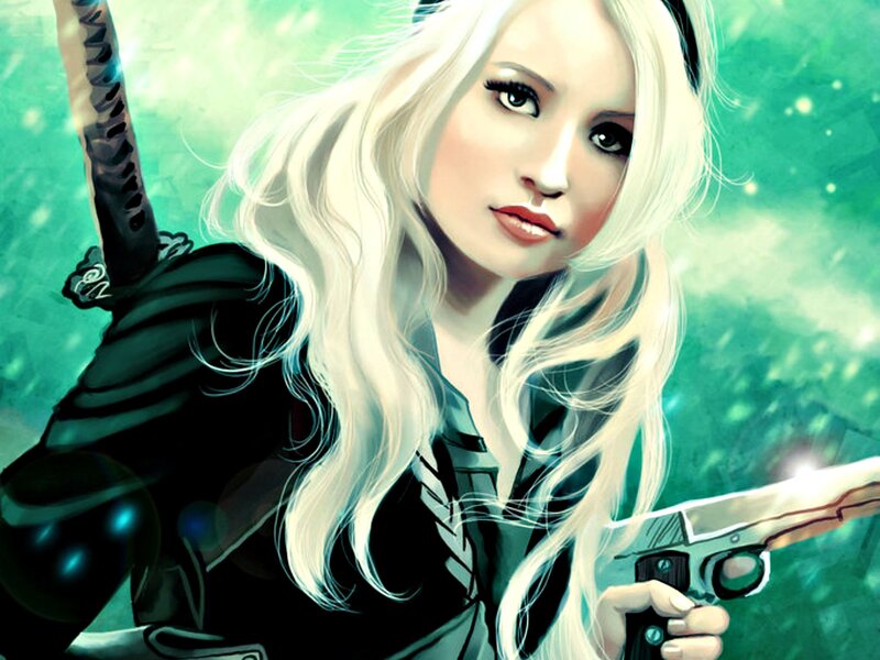 Blonde Woman with Weapons — Green