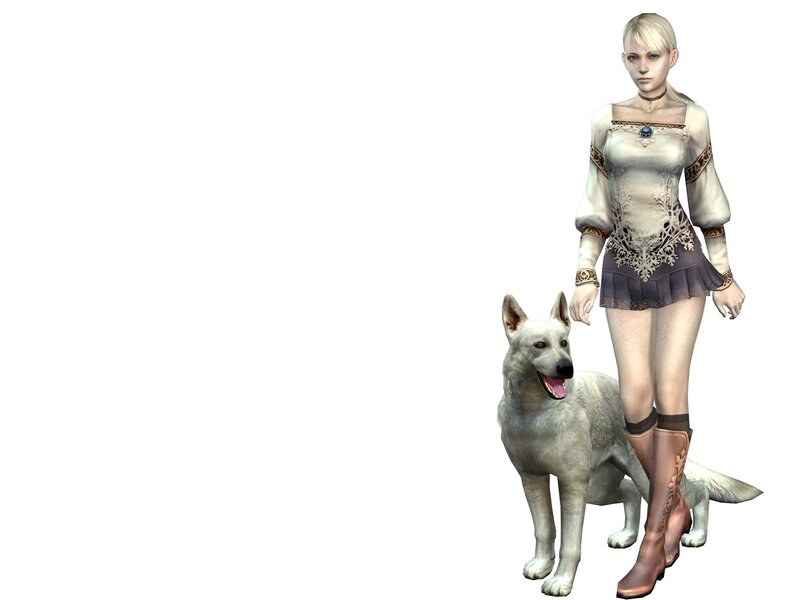 Blonde woman with white dog
