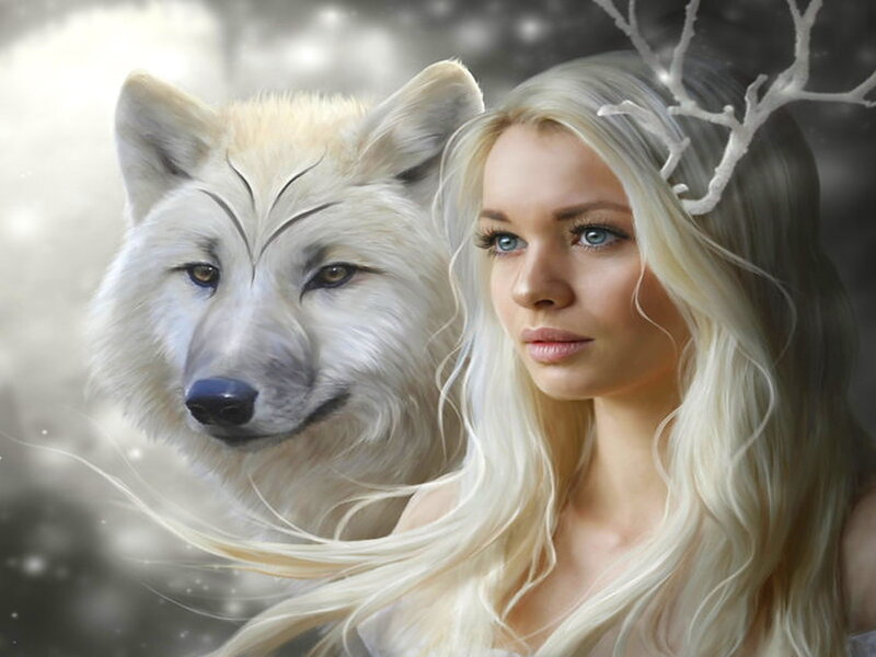 Blonde Woman with White Wolf — Serene