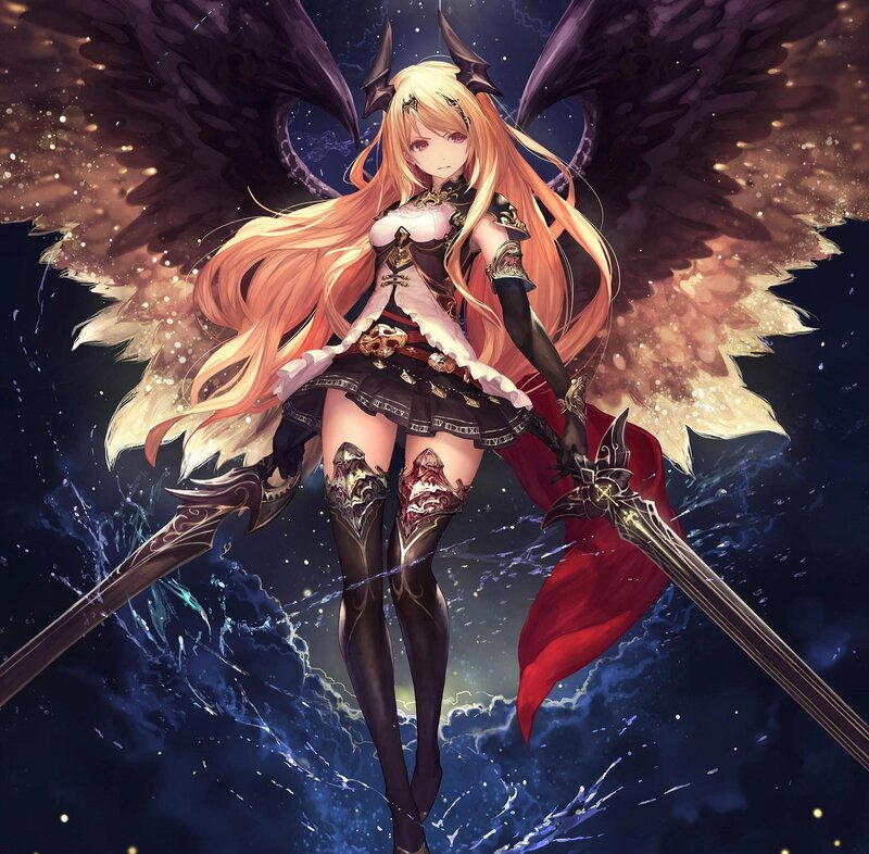 Blonde Woman with Wings — Black, Dramatic, Night