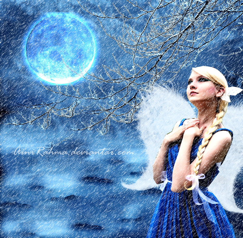 Blonde Woman with Wings — Blue, Dramatic, Night