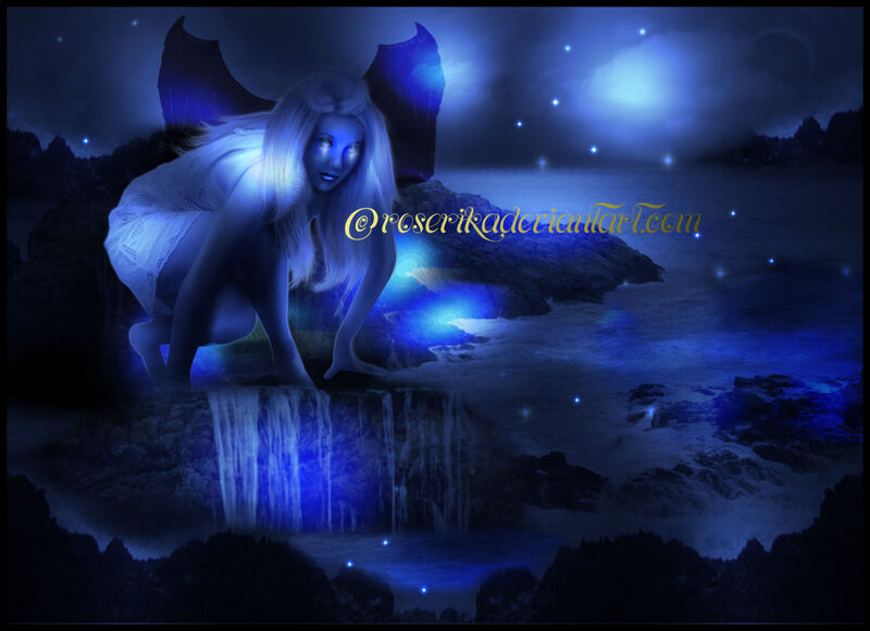 Blonde Woman with Wings — Blue, Mystical
