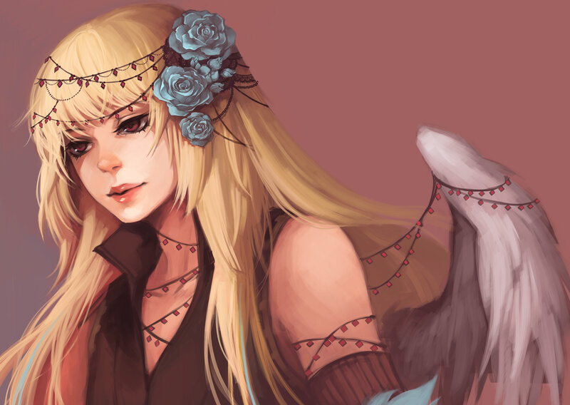 Blonde Woman with Wings — Brown, Dramatic