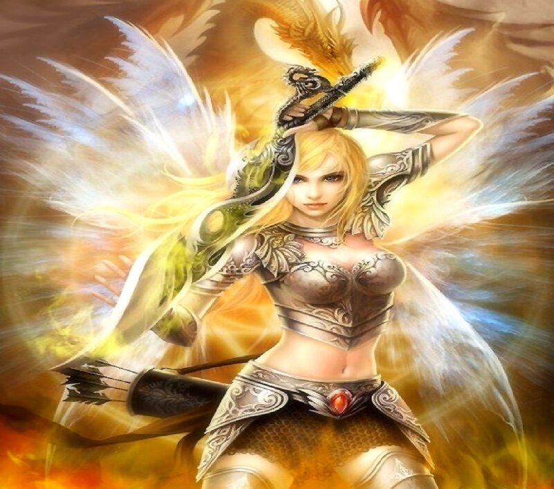 Blonde Woman with Wings — Gold, Dramatic