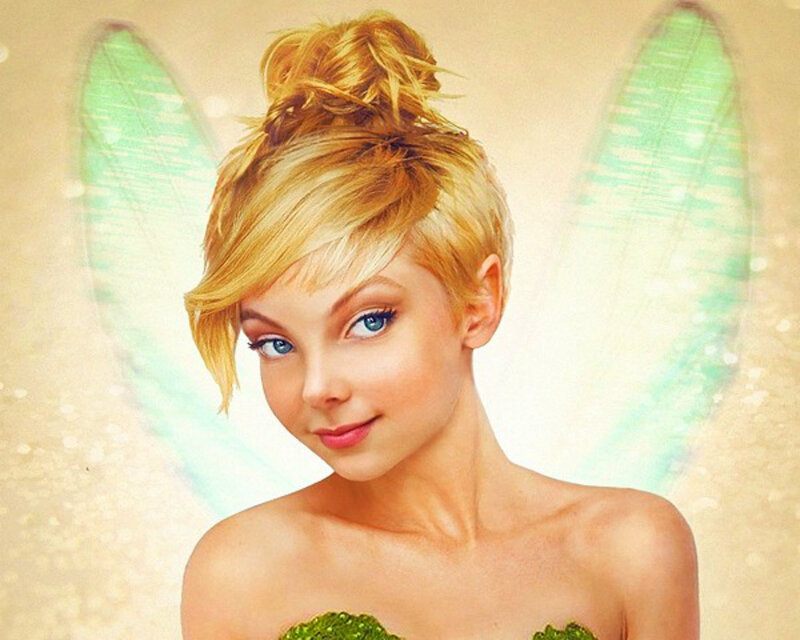 Blonde Woman with Wings — Green, Whimsical