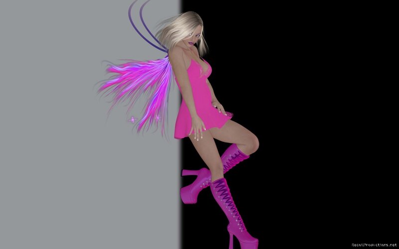 Blonde Woman with Wings — Pink, Dramatic, 3d Render, Boots