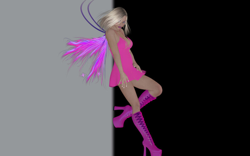Blonde Woman with Wings — Pink, Dramatic, 3d Render