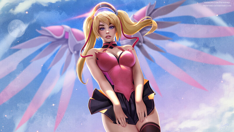 Blonde Woman with Wings — Pink, Dramatic
