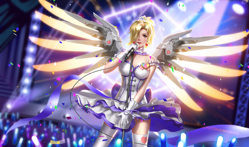 Blonde Woman with Wings — Purple, Dramatic, Digital Art