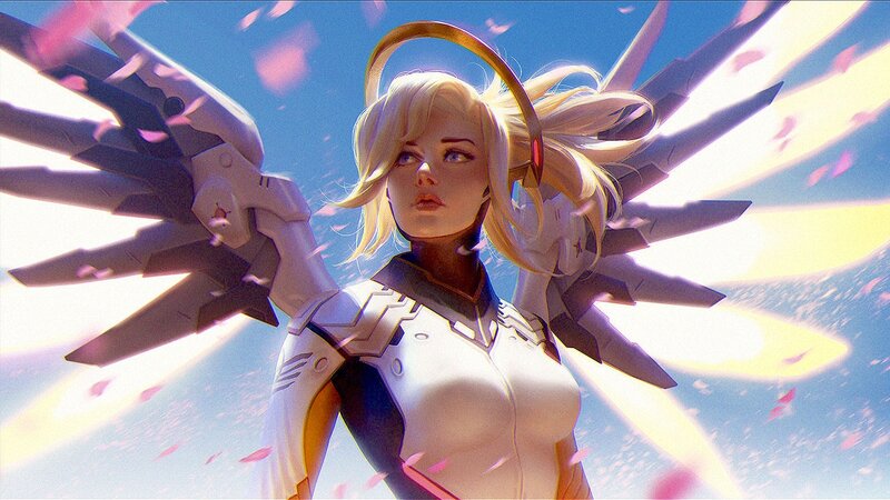 Blonde Woman with Wings — White, Dramatic, Afternoon