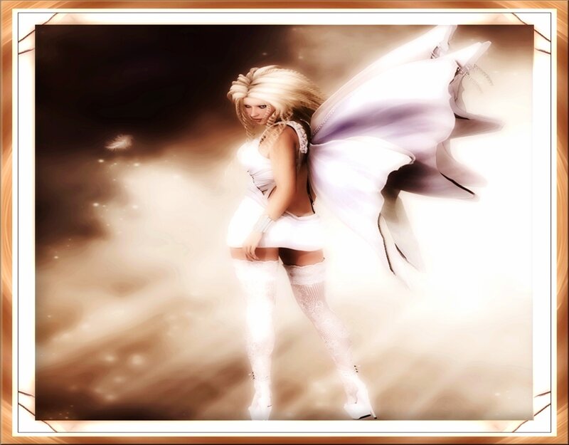 Blonde Woman with Wings — White, Dramatic, Digital Art