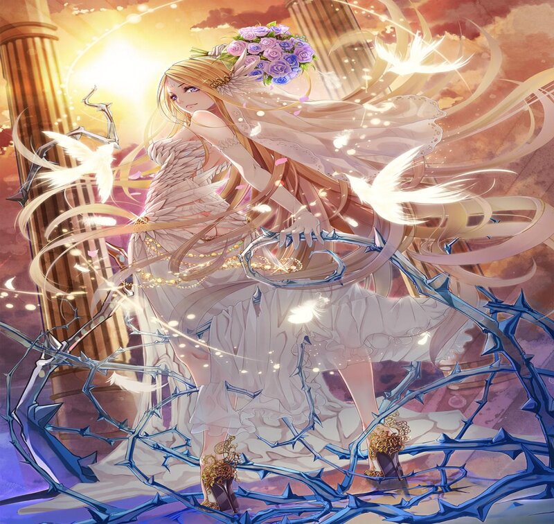 Blonde Woman with Wings — White, Dramatic, Sunset