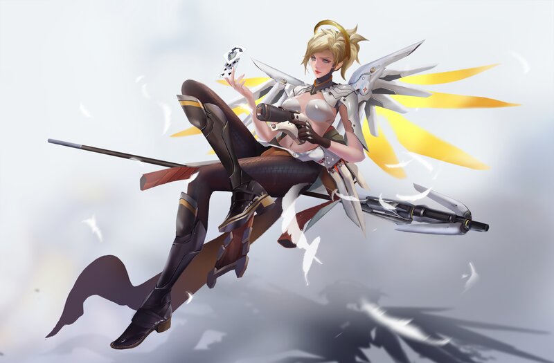 Blonde Woman with Wings — White, Dynamic