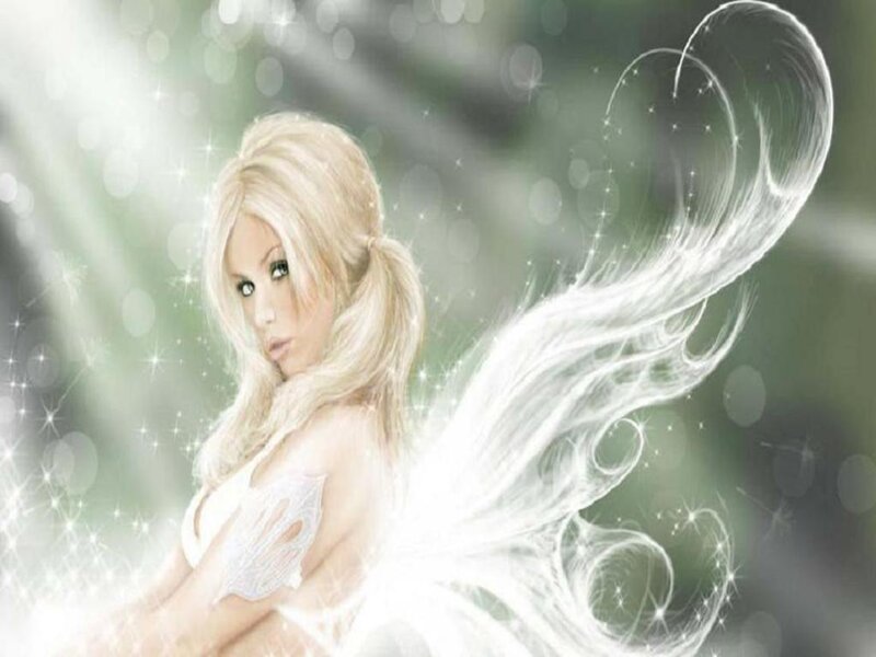 Blonde Woman with Wings — White, Ethereal, Digital Art