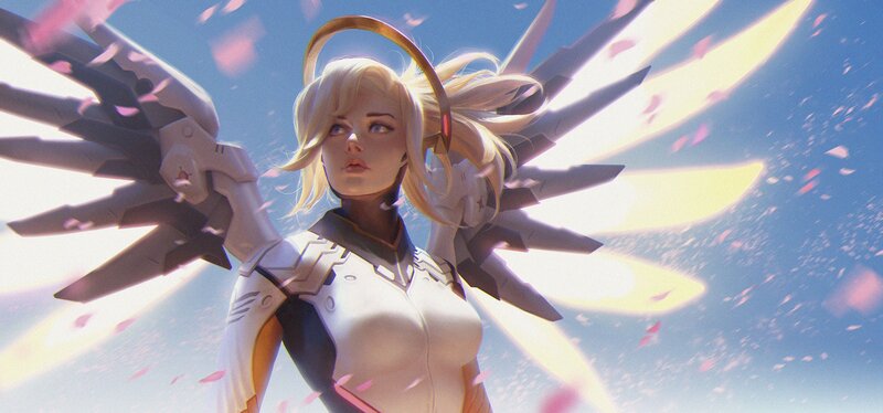 Blonde Woman with Wings — White, Serene, Afternoon, Digital Art
