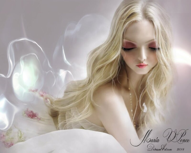 Blonde Woman with Wings — White, Serene