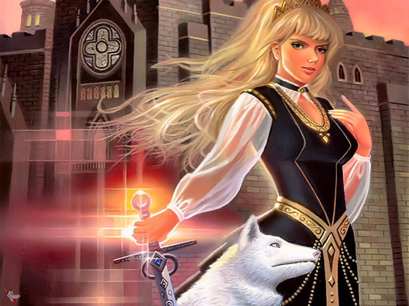 Blonde Woman with Wolf — Black