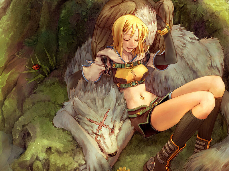 Blonde Woman with Wolf