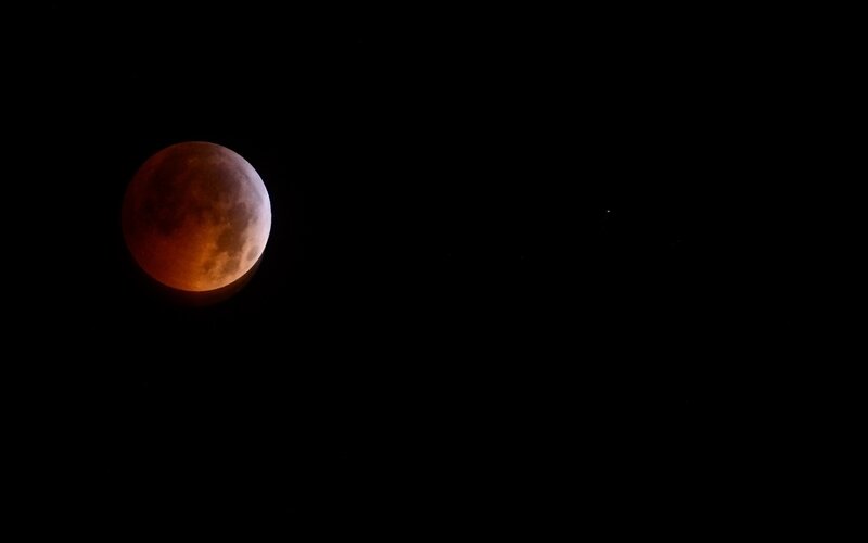 Blood Moon in Night Sky — Black, Dramatic