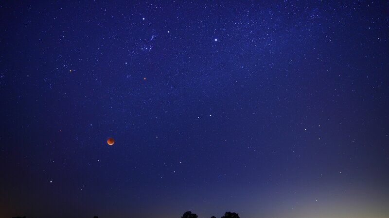 Blood Moon in Night Sky — Blue, Serene