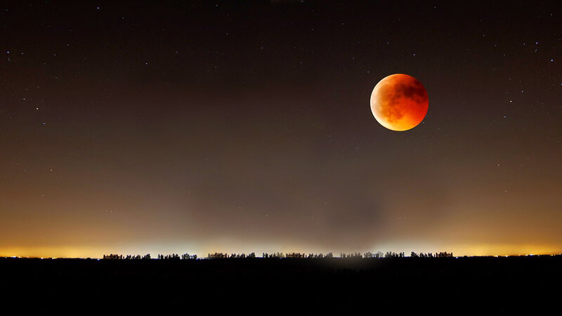 Blood Moon in Night Sky — Red, Dramatic