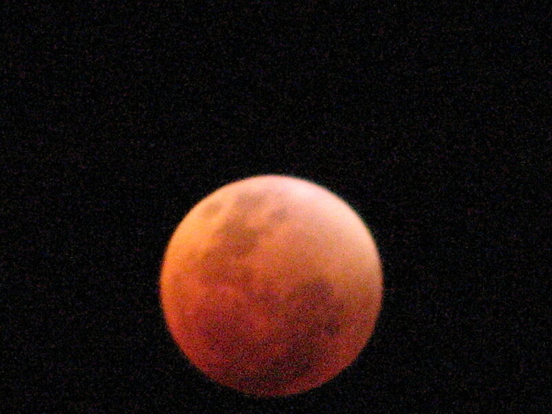 Blood moon in night sky
