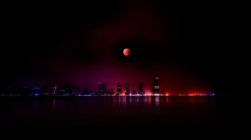Blood Moon over City