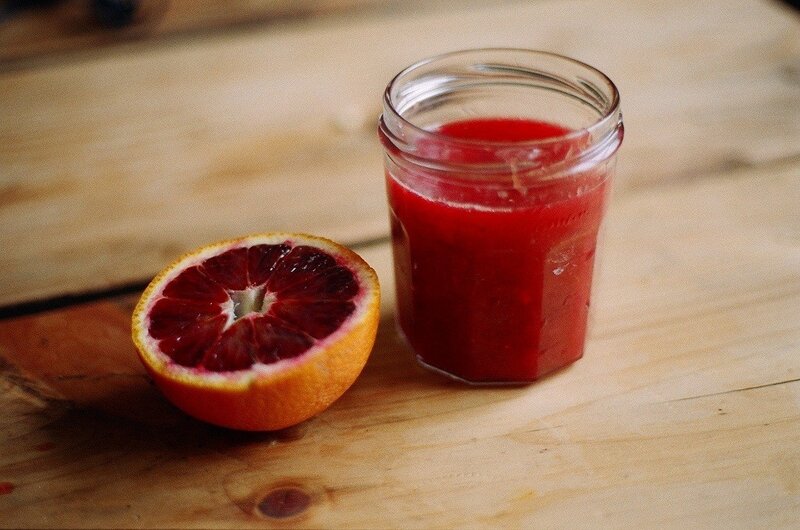 Blood orange juice in a jar
