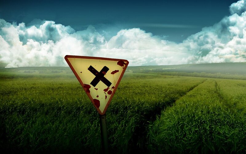 Blood-splattered Road Sign — Green