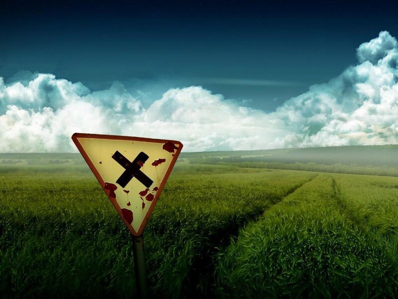 Blood-splattered Road Sign