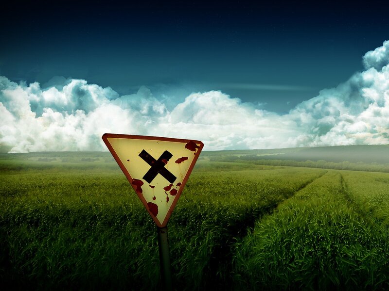 Blood-stained Road Sign — Green