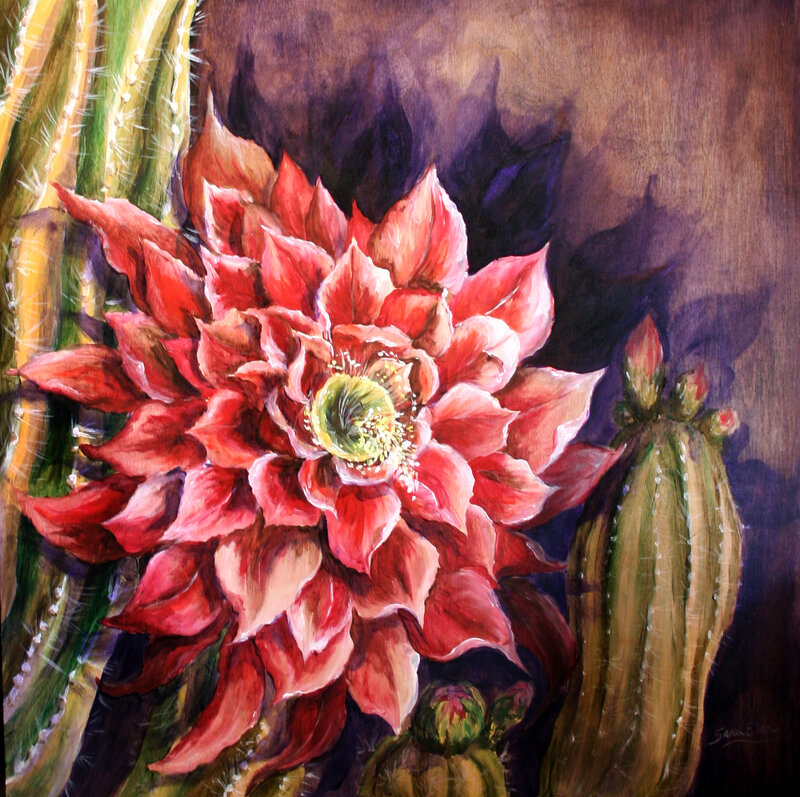 Blooming Cactus Flower — Red, Dramatic