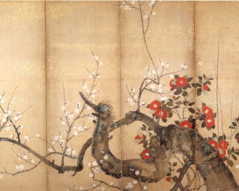 Blooming Plum and Camellia Branches