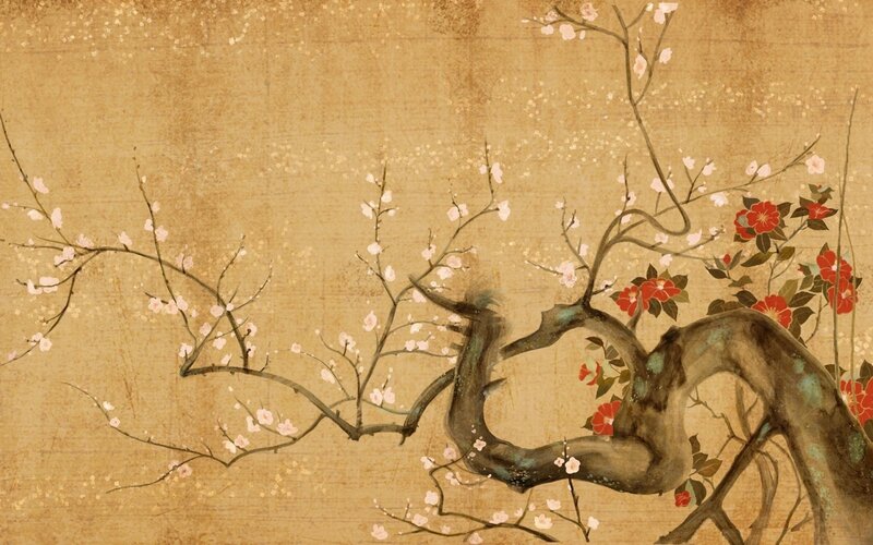Blooming Plum Branches — Brown, Serene, Spring