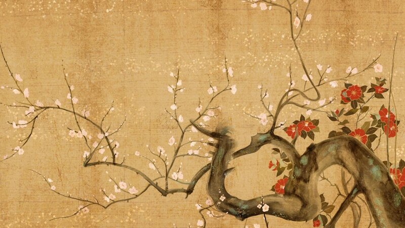 Blooming Plum Branches — Brown, Serene
