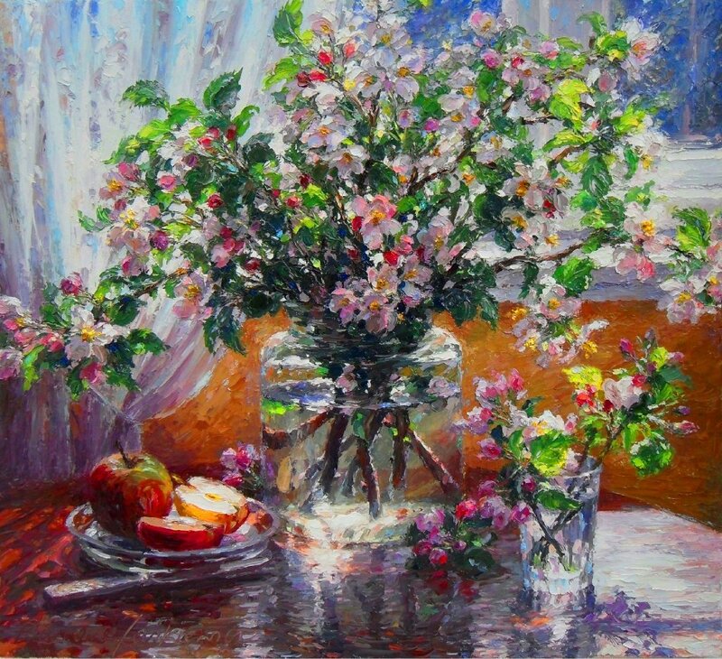 Blossoming Branches in Vase — White