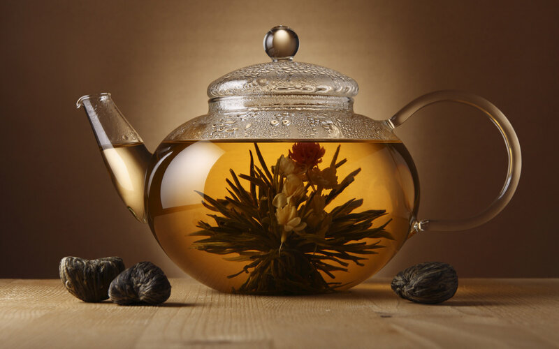 Blossoming tea in glass teapot