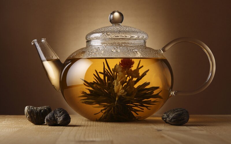 Blossoming tea in glass teapot