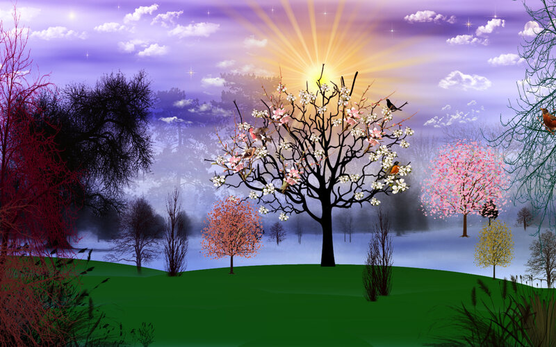 Blossoming Tree with Birds
