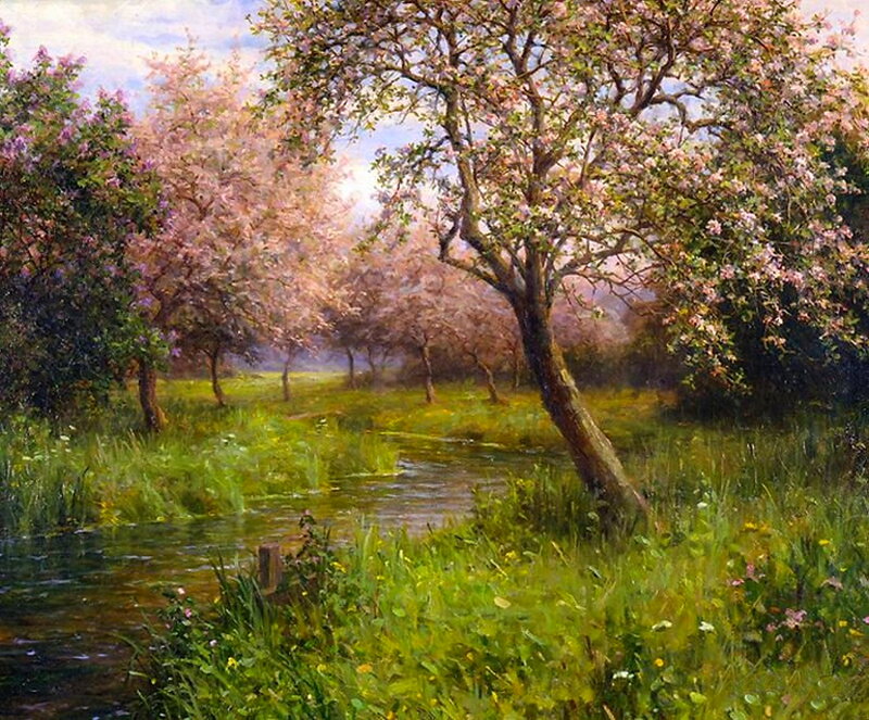 Blossoming Trees by Stream