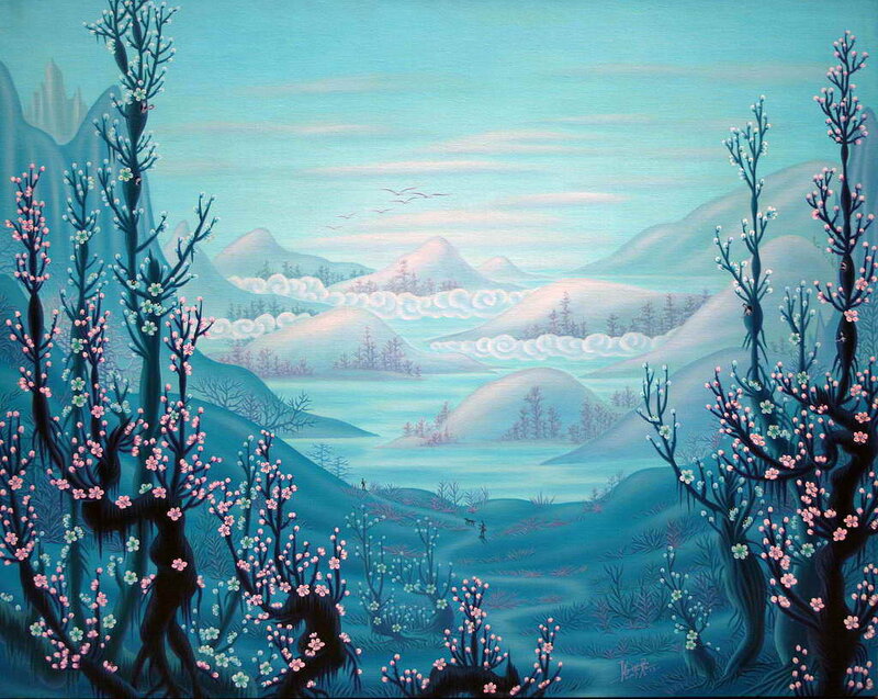 Blossoming Trees in Valley — Blue