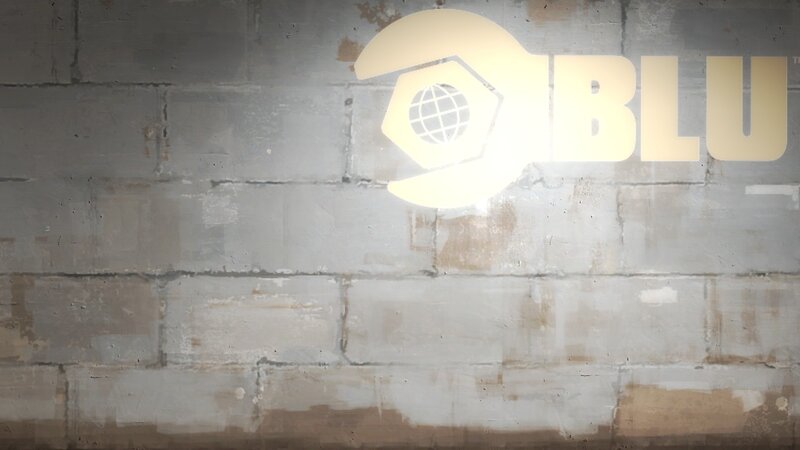 Blu logo on concrete wall