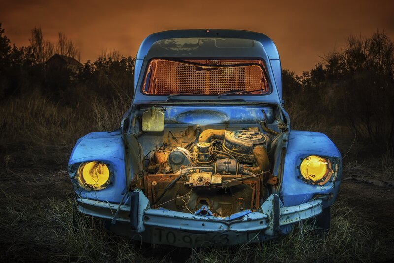 Blue Abandoned Car — Dramatic